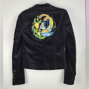 Punky Fish black velvet blazer embroidered y2k Victorian goth neutral, sz M